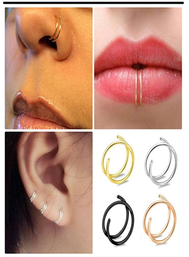 Renkovte Double Nose Ring for Single Piercing,20G Snug Spiral Nose Ring 8mm Thin Nose Rings Hoops Twist Nose Piercing Jewelry for Women Men(Left Side 4PCS 8mm) - Image 2